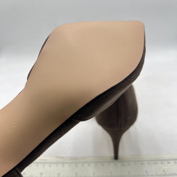 YDN Grey Classic Mid Heels D'Orsay Pumps Suede Pointed Toe Slip On Dressy Shoes - Picture 6 of 8